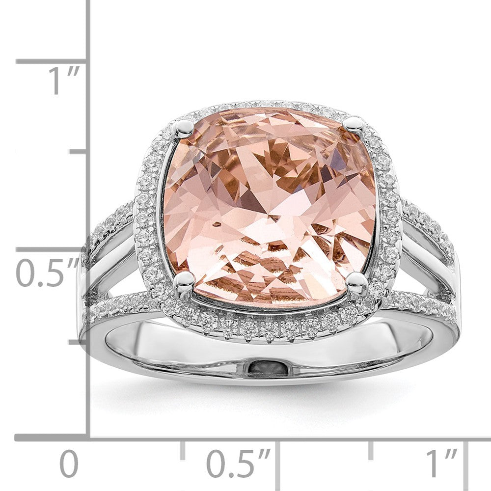 Sterling Silver Rhodium-plated Polished CZ & Peach Crystal Ring - 3