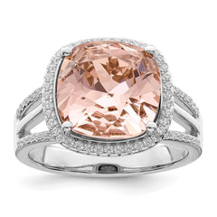 Sterling Silver Rhodium-plated Polished CZ & Peach Crystal Ring - 3
