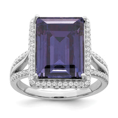 Sterling Silver Rhodium-plated Polished CZ & Blue Crystal Ring - 2