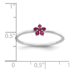 Sterling Silver Rhodium-plated Polished Red CZ Flower Ring - 2