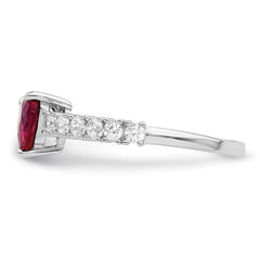 Sterling Silver Polished Rhodium-plated Created Ruby and CZ Heart Ring - 3