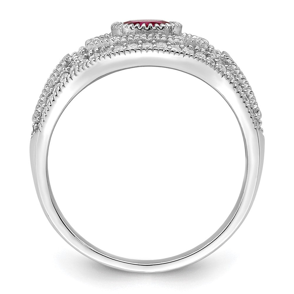 Sterling Silver Rhodium-plated Polished Red & White CZ Ring - 3