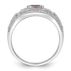 Sterling Silver Rhodium-plated Polished Red & White CZ Ring - 3