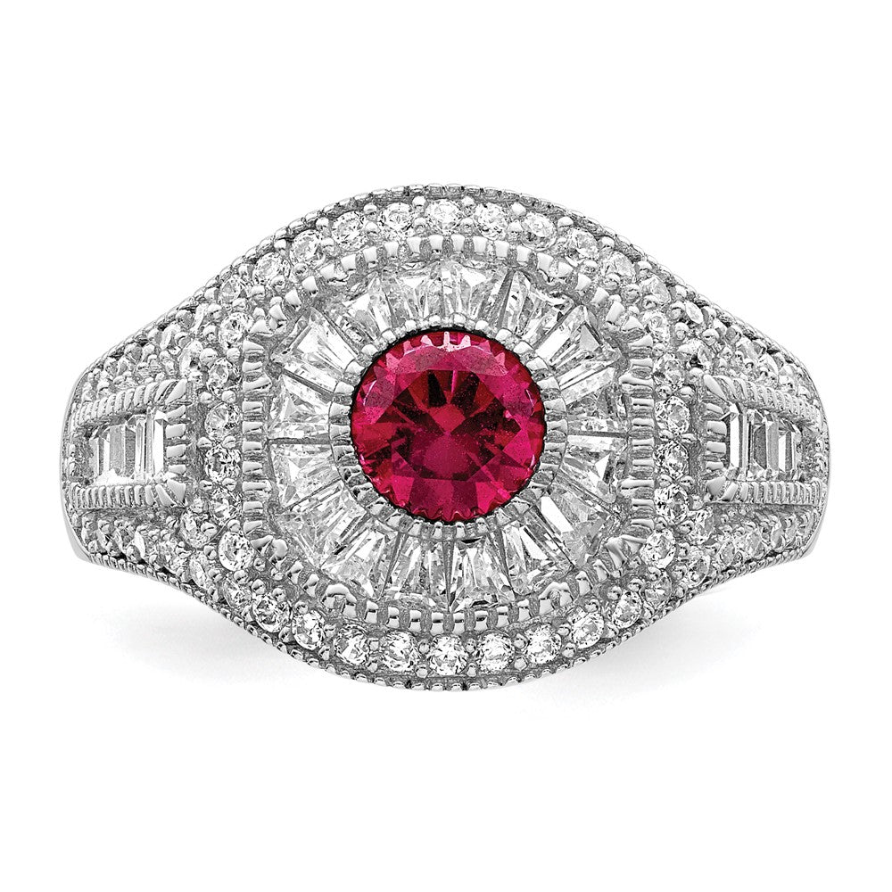 Sterling Silver Rhodium-plated Polished Red & White CZ Ring - 3