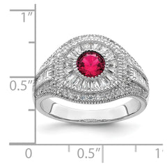 Sterling Silver Rhodium-plated Polished Red & White CZ Ring - 3