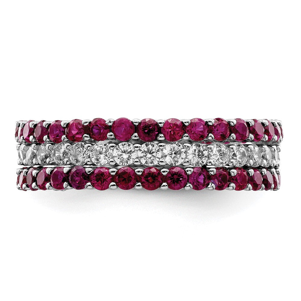 Sterling Silver Rhodium-plated Polished Pink & White CZ 3 Ring Set - 3
