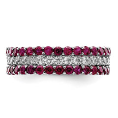 Sterling Silver Rhodium-plated Polished Pink & White CZ 3 Ring Set - 3