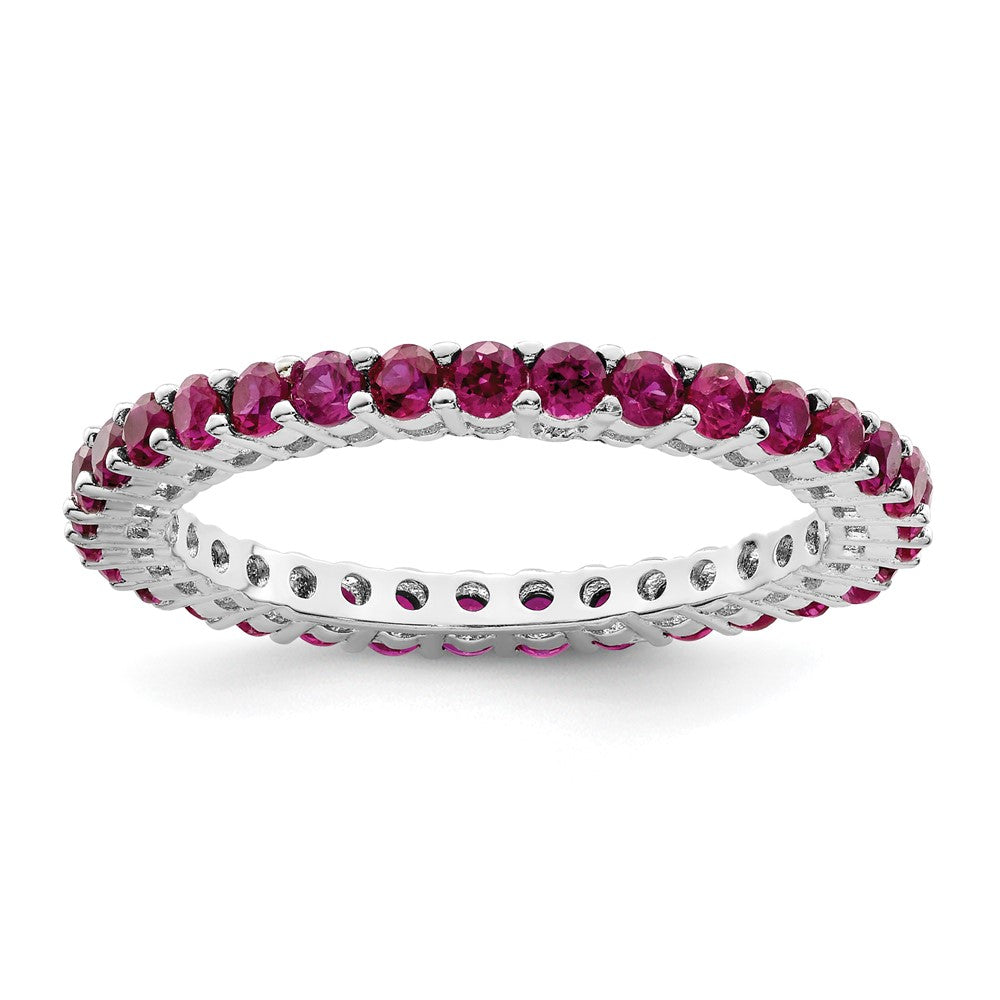 Sterling Silver Rhodium-plated Polished Pink & White CZ 3 Ring Set - 3