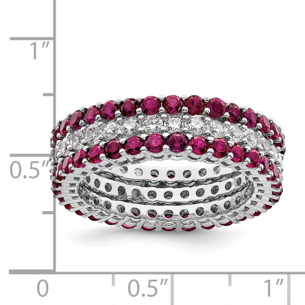 Sterling Silver Rhodium-plated Polished Pink & White CZ 3 Ring Set - 3