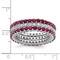 Sterling Silver Rhodium-plated Polished Pink & White CZ 3 Ring Set - 3