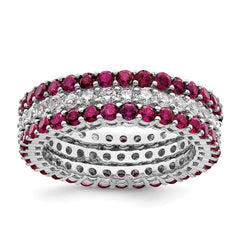 Sterling Silver Rhodium-plated Polished Pink & White CZ 3 Ring Set - 3