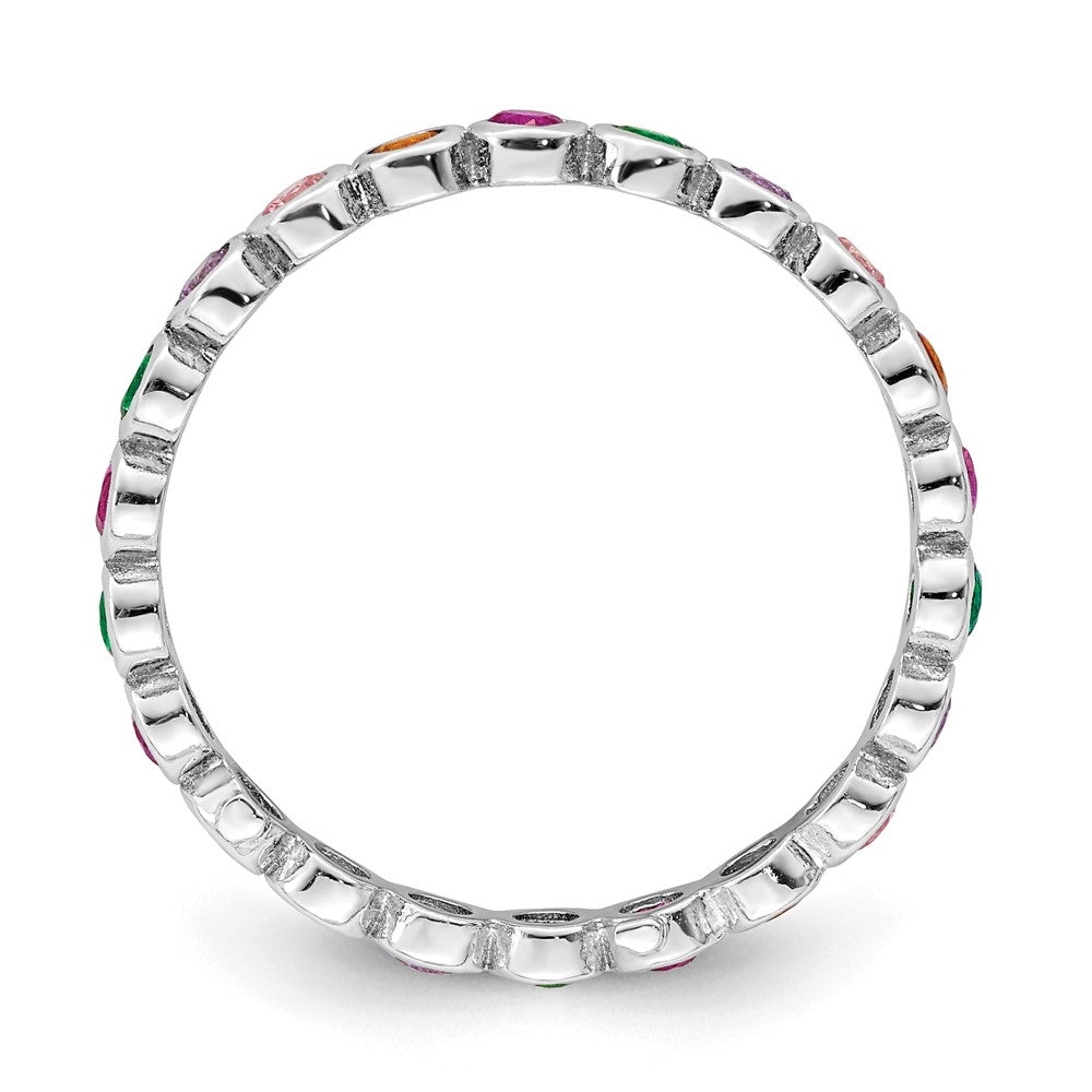 Sterling Silver Rhodium-plated Polished Multi-Color CZ Band Ring - 3