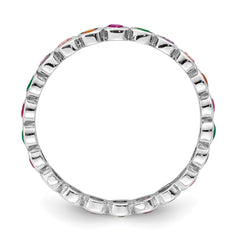 Sterling Silver Rhodium-plated Polished Multi-Color CZ Band Ring - 3