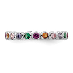 Sterling Silver Rhodium-plated Polished Multi-Color CZ Band Ring - 3