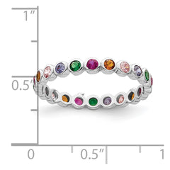 Sterling Silver Rhodium-plated Polished Multi-Color CZ Band Ring - 3