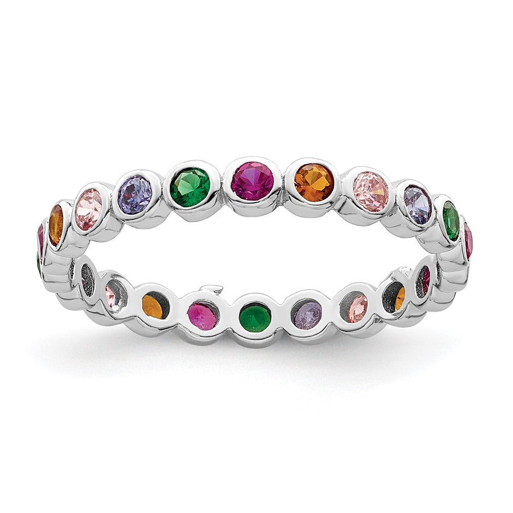 Sterling Silver Rhodium-plated Polished Multi-Color CZ Band Ring - 3