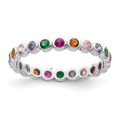 Sterling Silver Rhodium-plated Polished Multi-Color CZ Band Ring - 3