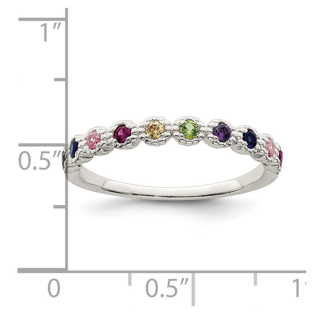 Sterling Silver Polished Rainbow CZ Ring - 3
