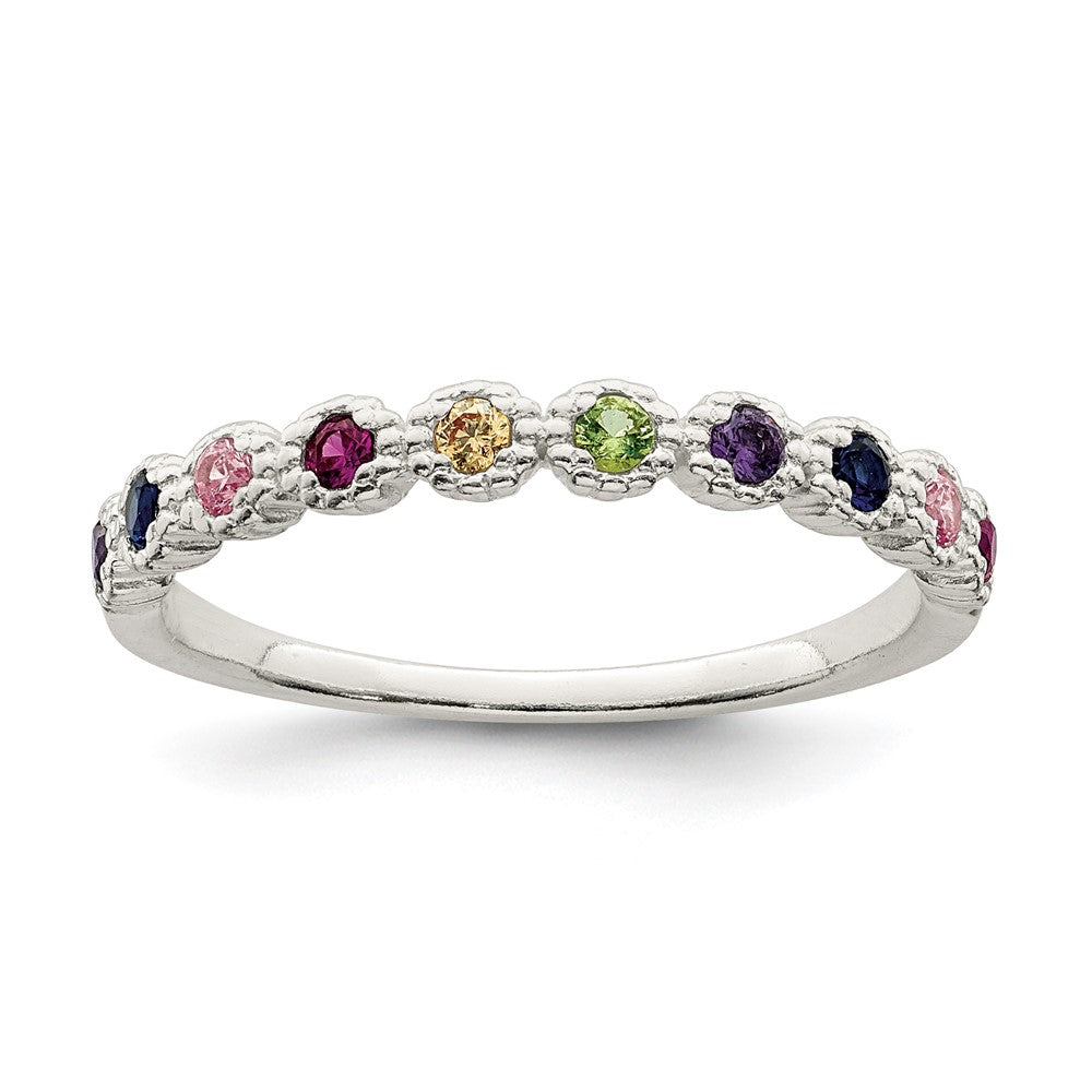 Sterling Silver Polished Rainbow CZ Ring - 3