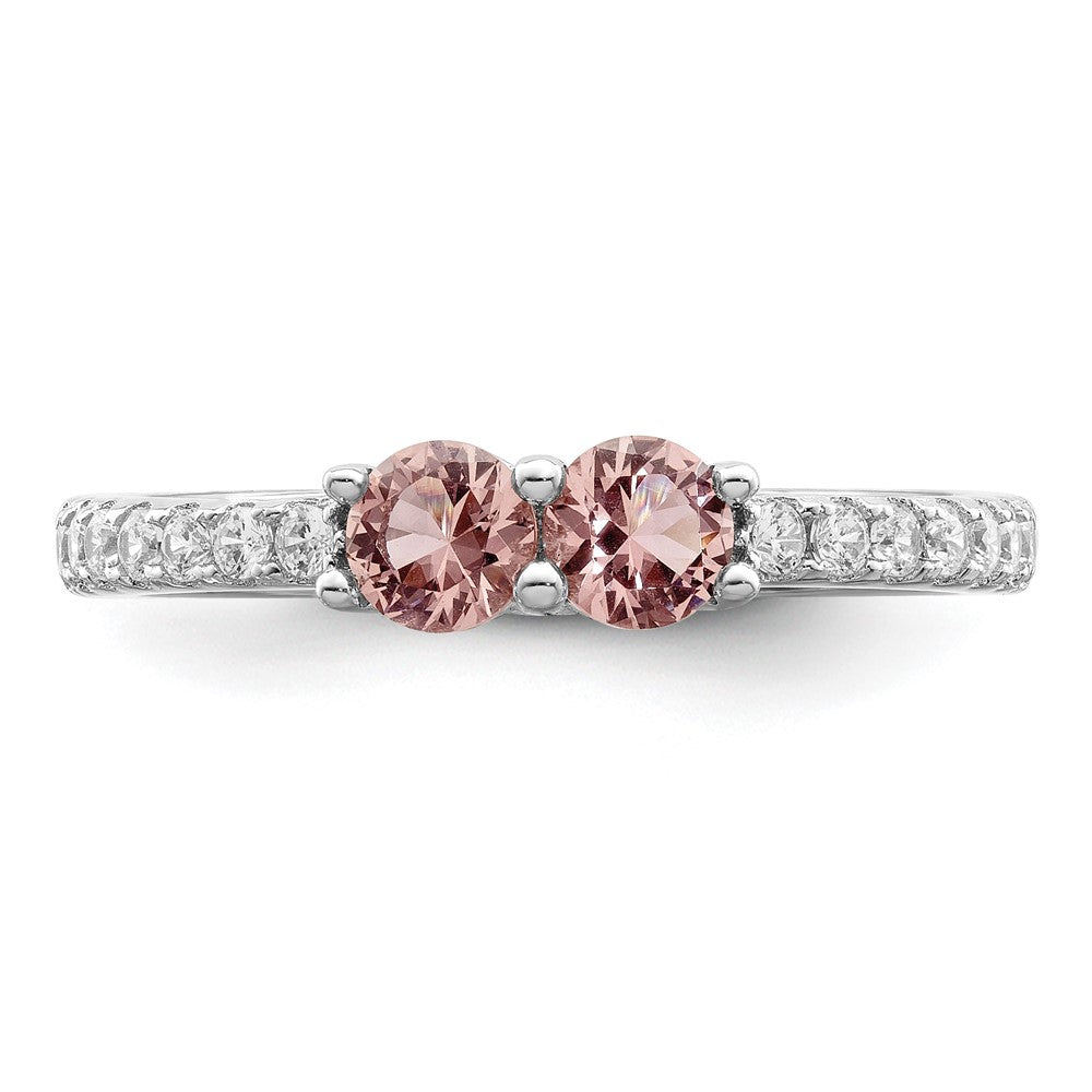Sterling Silver Rhodium-plated Pink CZ Ring - 3