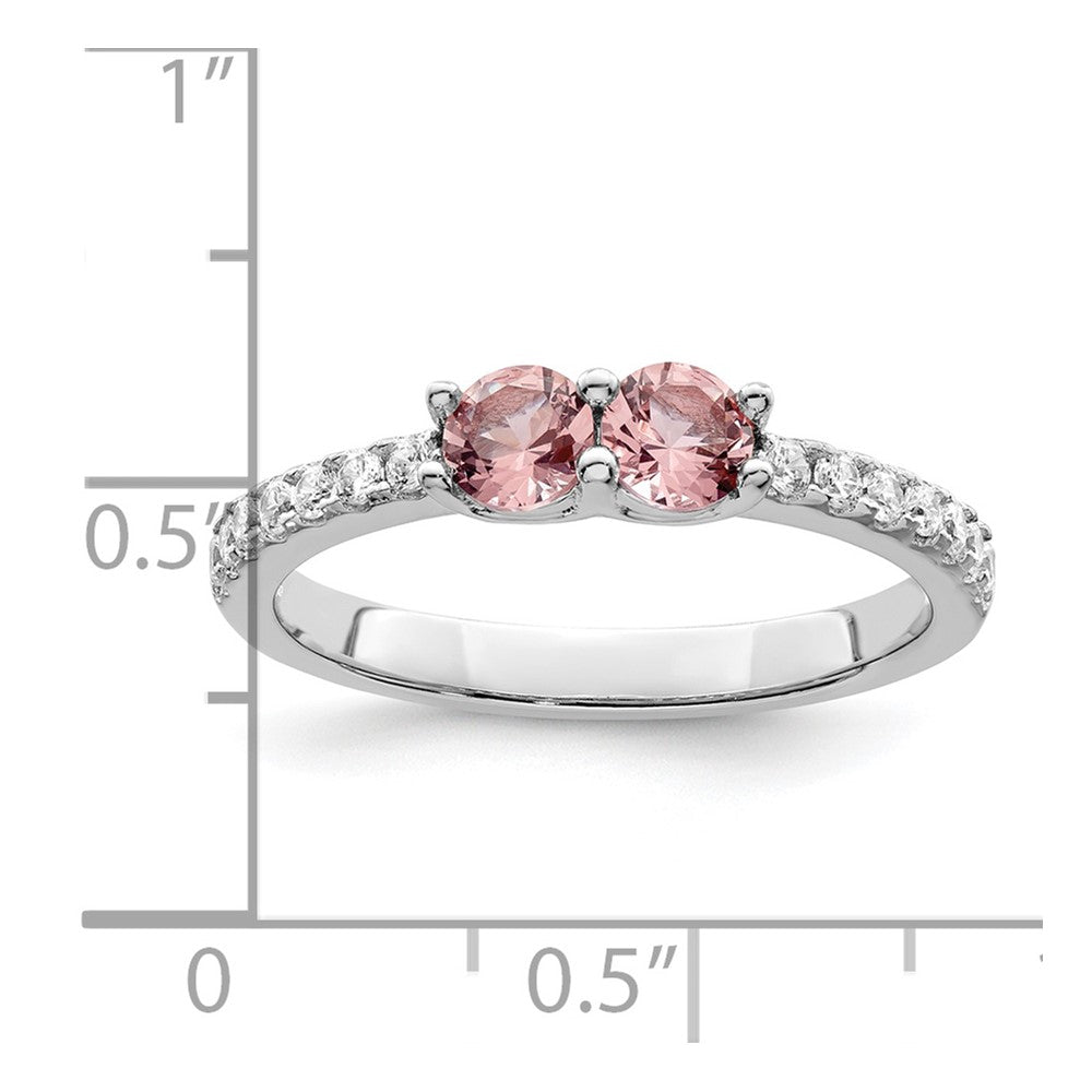 Sterling Silver Rhodium-plated Pink CZ Ring - 3