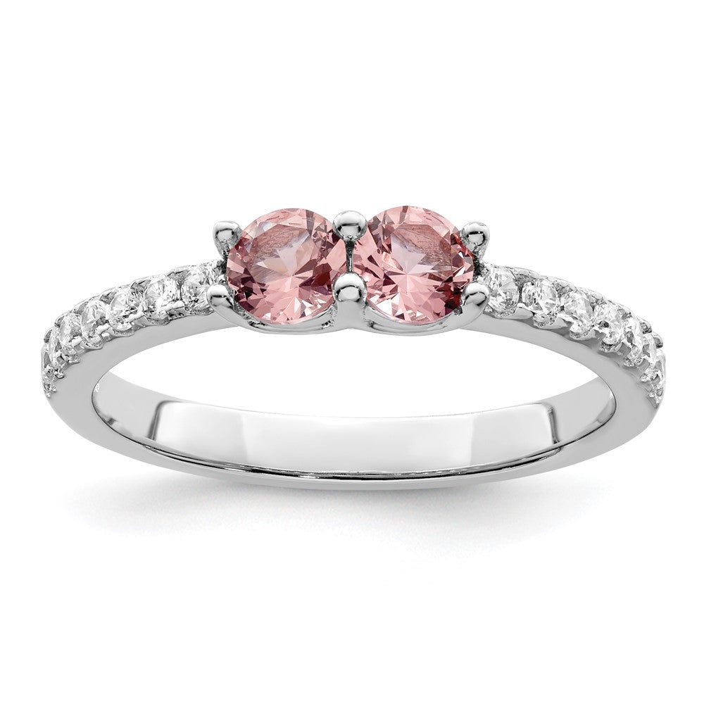 Sterling Silver Rhodium-plated Pink CZ Ring - 3