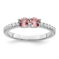 Sterling Silver Rhodium-plated Pink CZ Ring - 3