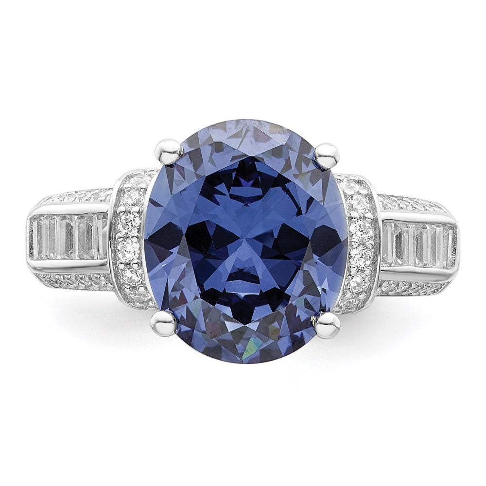 Sterling Silver Rhodium plated Blue & White CZ Ring - 3