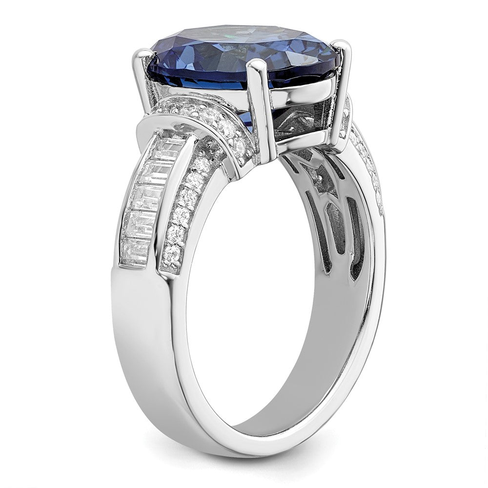 Sterling Silver Rhodium plated Blue & White CZ Ring - 2