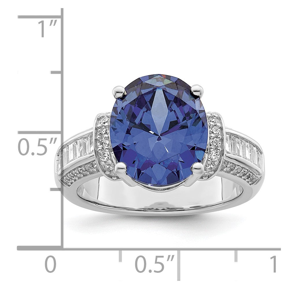 Sterling Silver Rhodium plated Blue & White CZ Ring - 3