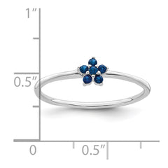 Sterling Silver Rhodium-plated Polished Blue CZ Flower Ring - 3