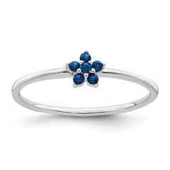 Sterling Silver Rhodium-plated Polished Blue CZ Flower Ring - 3
