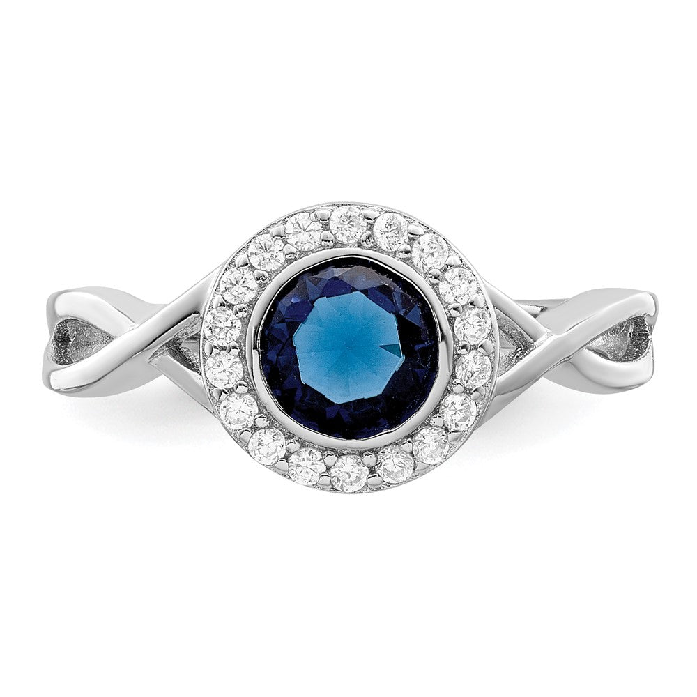 Sterling Silver Rhodium-plated CZ and Glass Stone Ring - 2