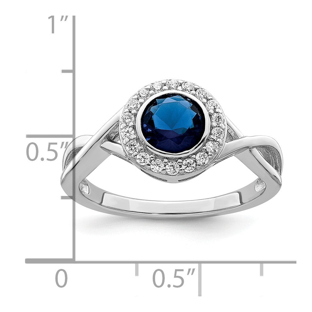 Sterling Silver Rhodium-plated CZ and Glass Stone Ring - 2