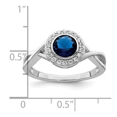 Sterling Silver Rhodium-plated CZ and Glass Stone Ring - 2