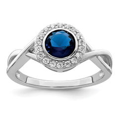 Sterling Silver Rhodium-plated CZ and Glass Stone Ring - 2