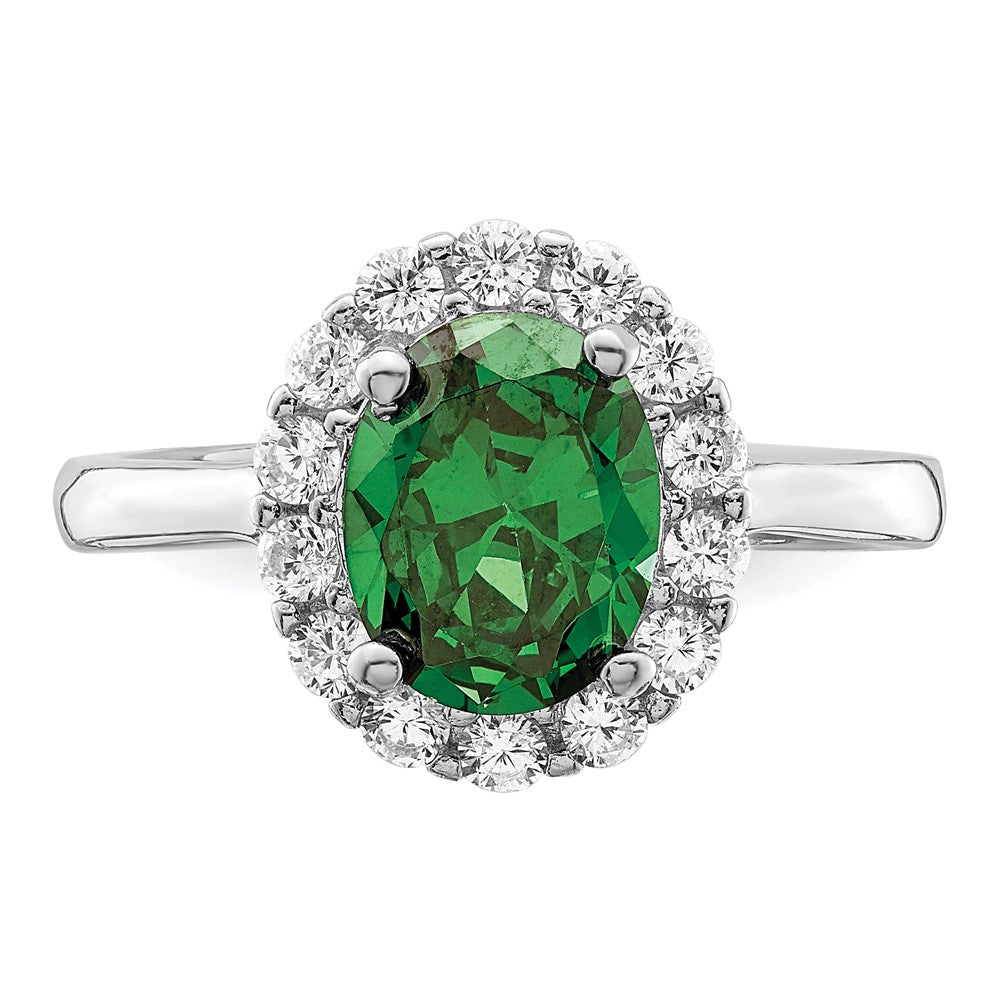Sterling Silver Polished Rhodium-plated Green and Clear CZ Ring - 3