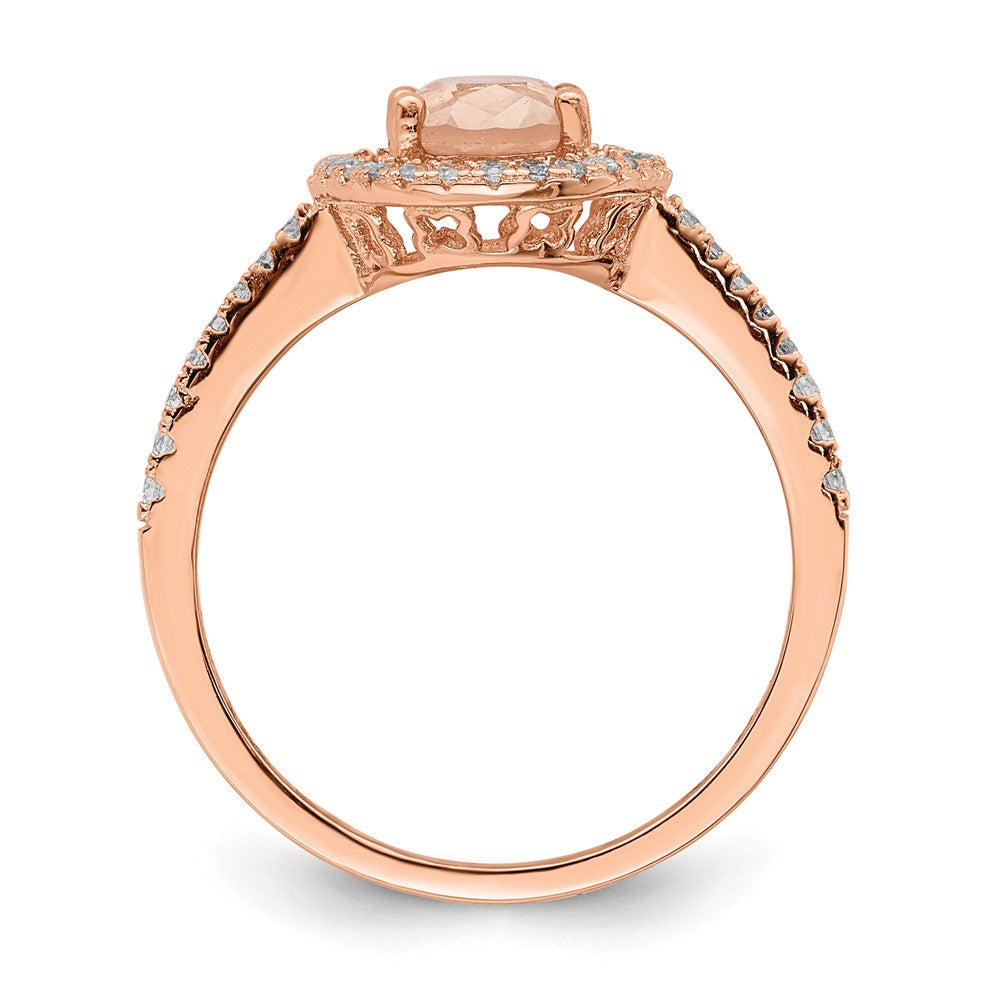 Sterling Silver Rose-tone Pink & White CZ Oval Ring - 3