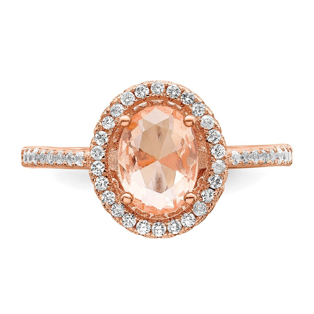 Sterling Silver Rose-tone Pink & White CZ Oval Ring - 3