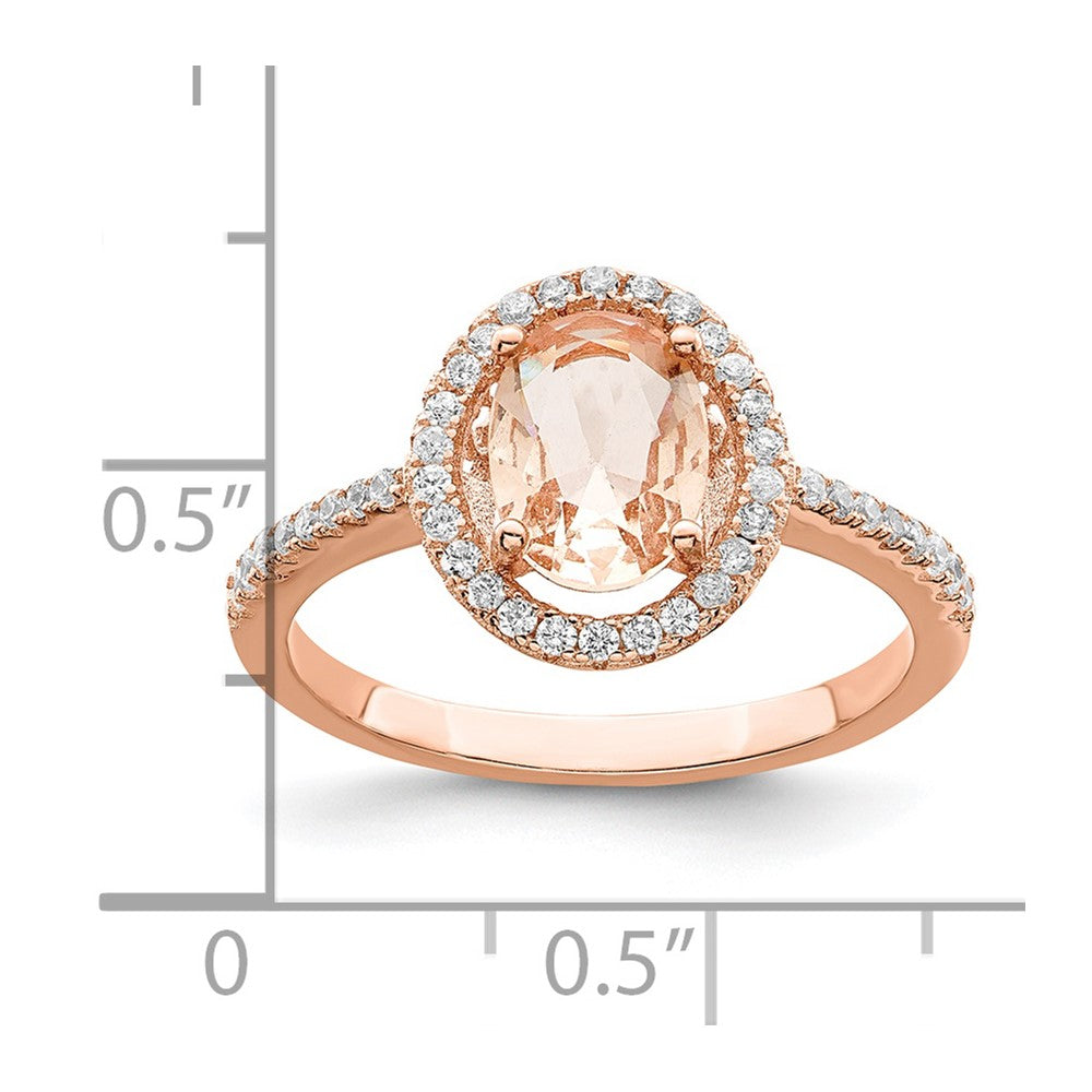 Sterling Silver Rose-tone Pink & White CZ Oval Ring - 3