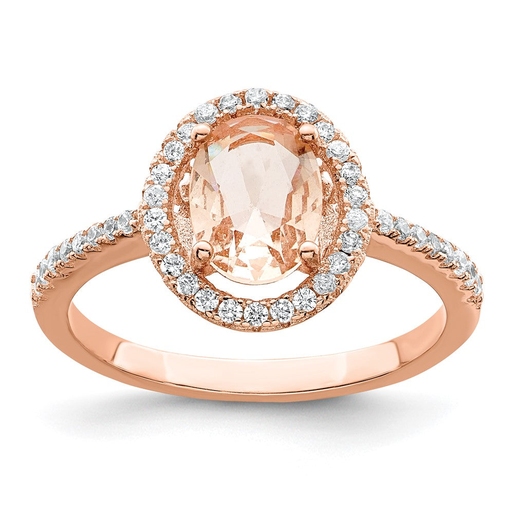 Sterling Silver Rose-tone Pink & White CZ Oval Ring - 3