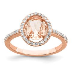 Sterling Silver Rose-tone Pink & White CZ Oval Ring - 3