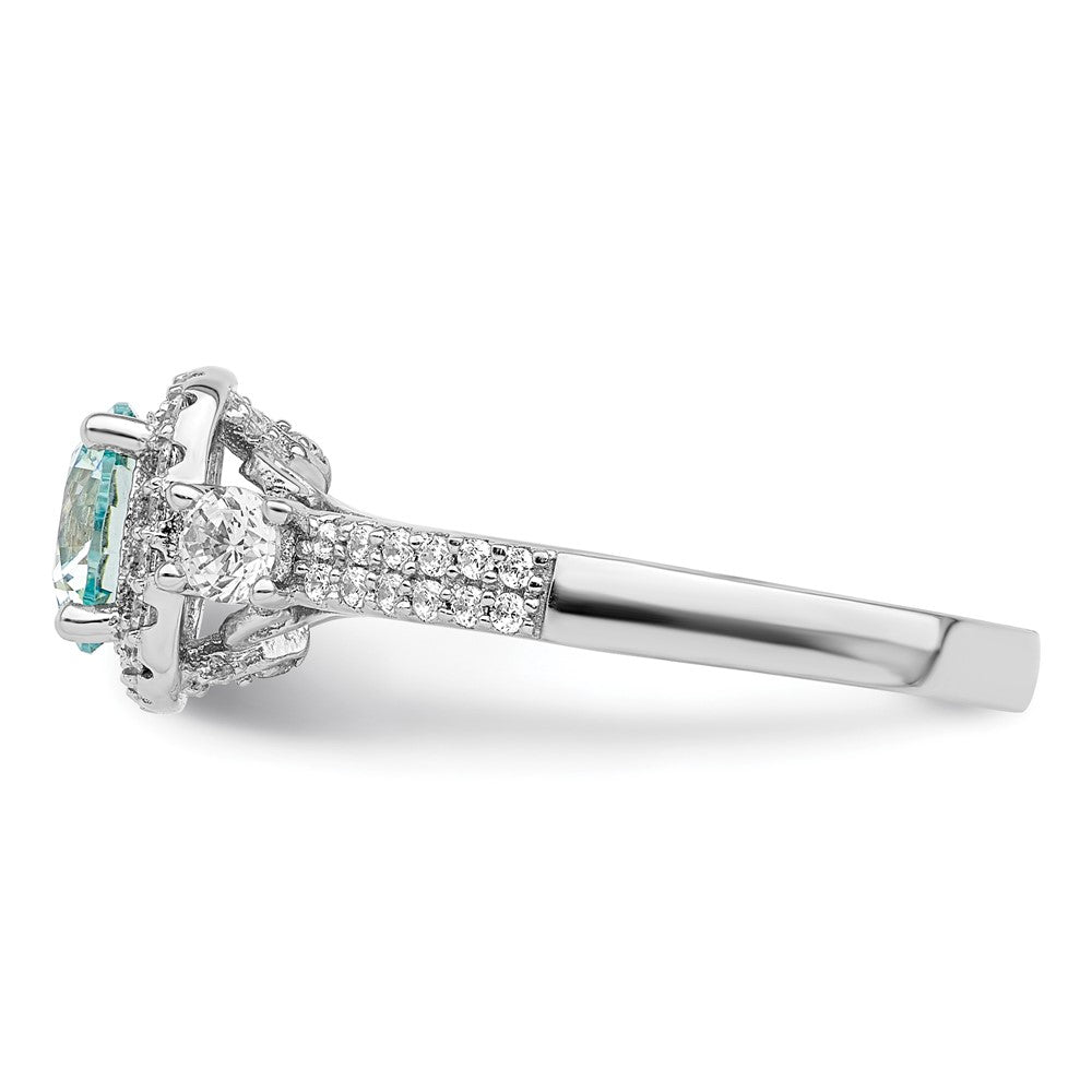 Sterling Silver Rhodium plated Carribean Green & White CZ Ring - 3