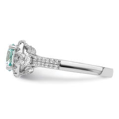 Sterling Silver Rhodium plated Carribean Green & White CZ Ring - 3