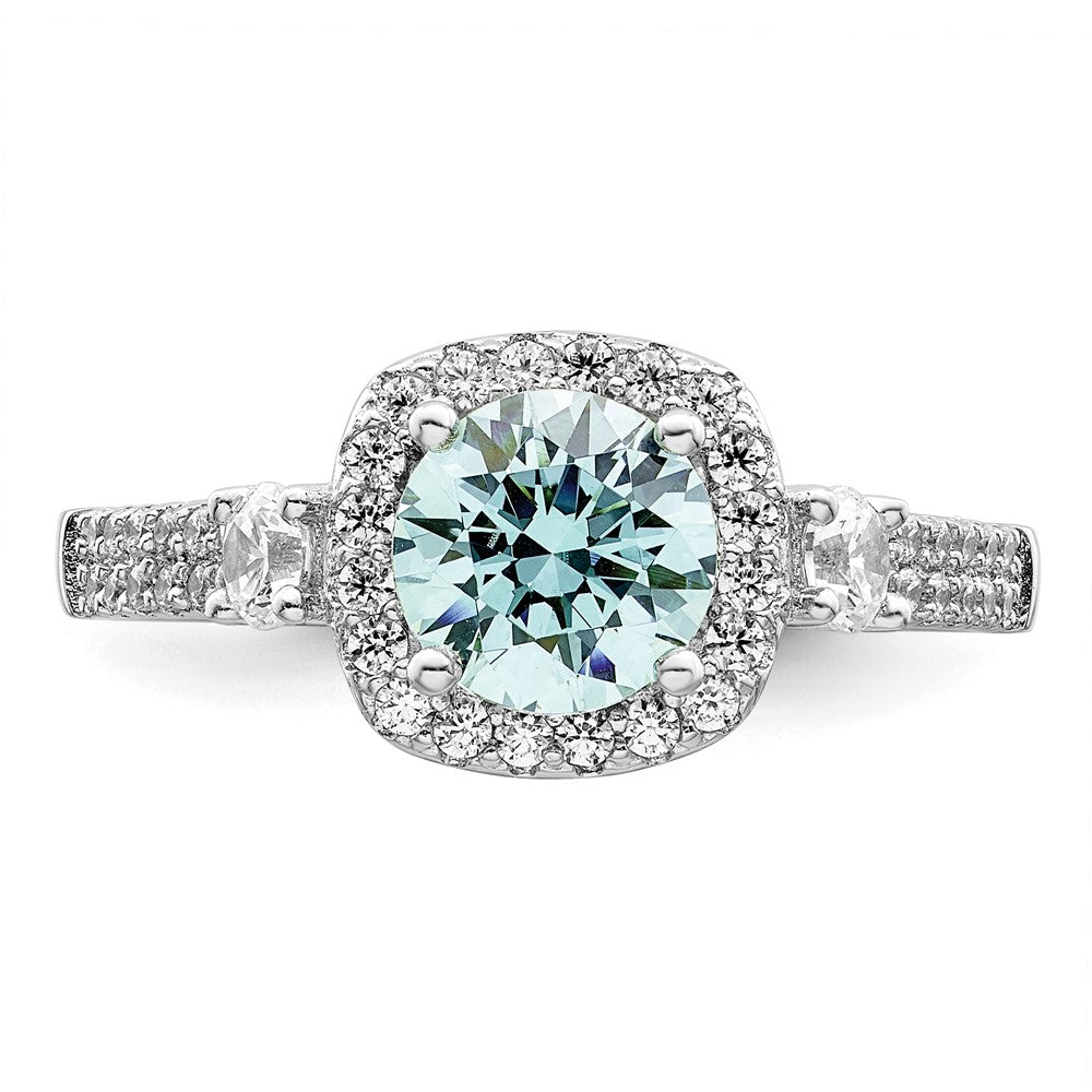 Sterling Silver Rhodium plated Carribean Green & White CZ Ring - 3