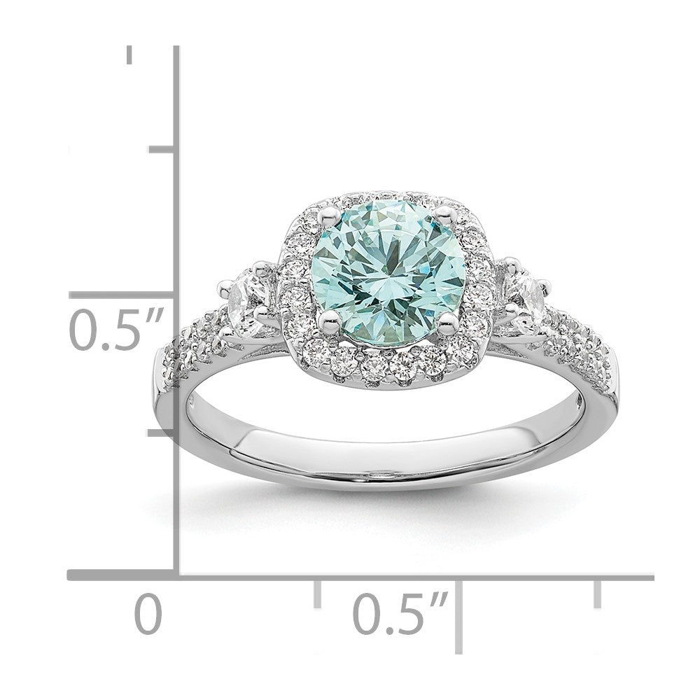 Sterling Silver Rhodium plated Carribean Green & White CZ Ring - 3