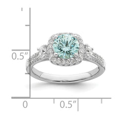 Sterling Silver Rhodium plated Carribean Green & White CZ Ring - 3