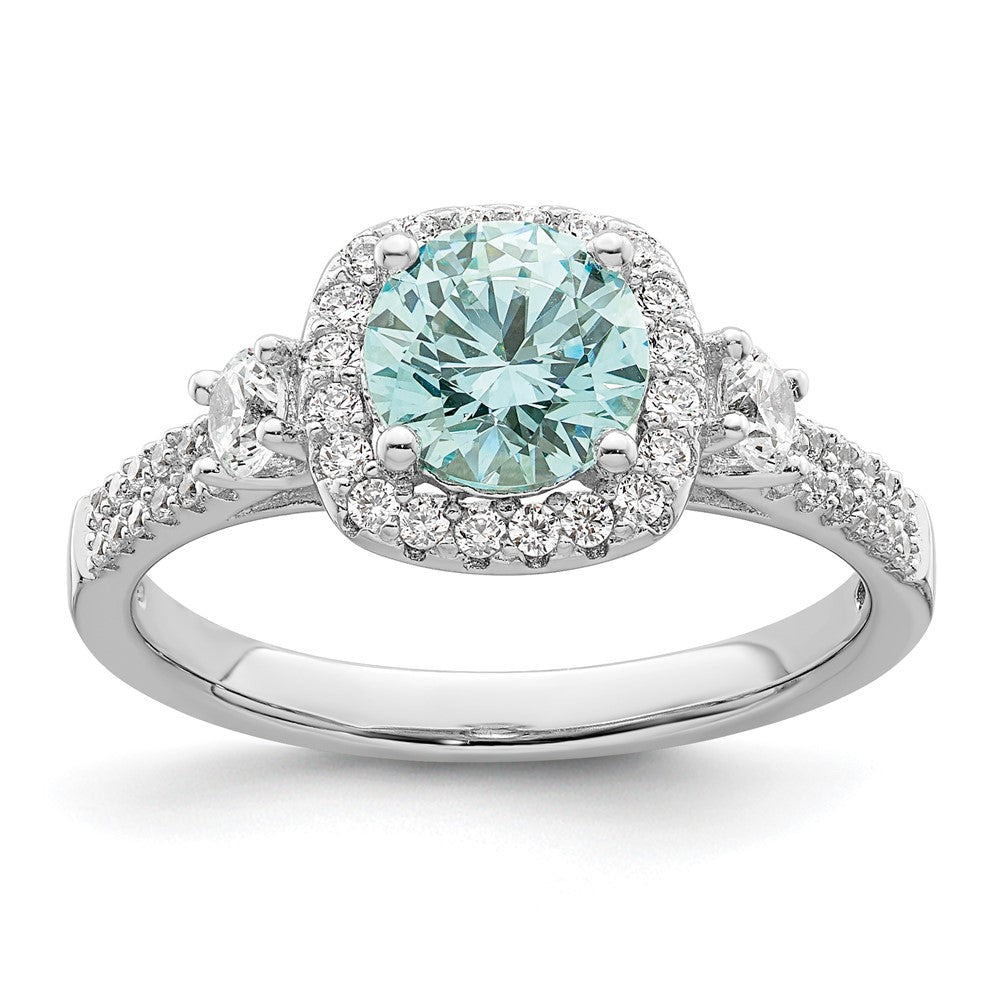 Sterling Silver Rhodium plated Carribean Green & White CZ Ring - 3