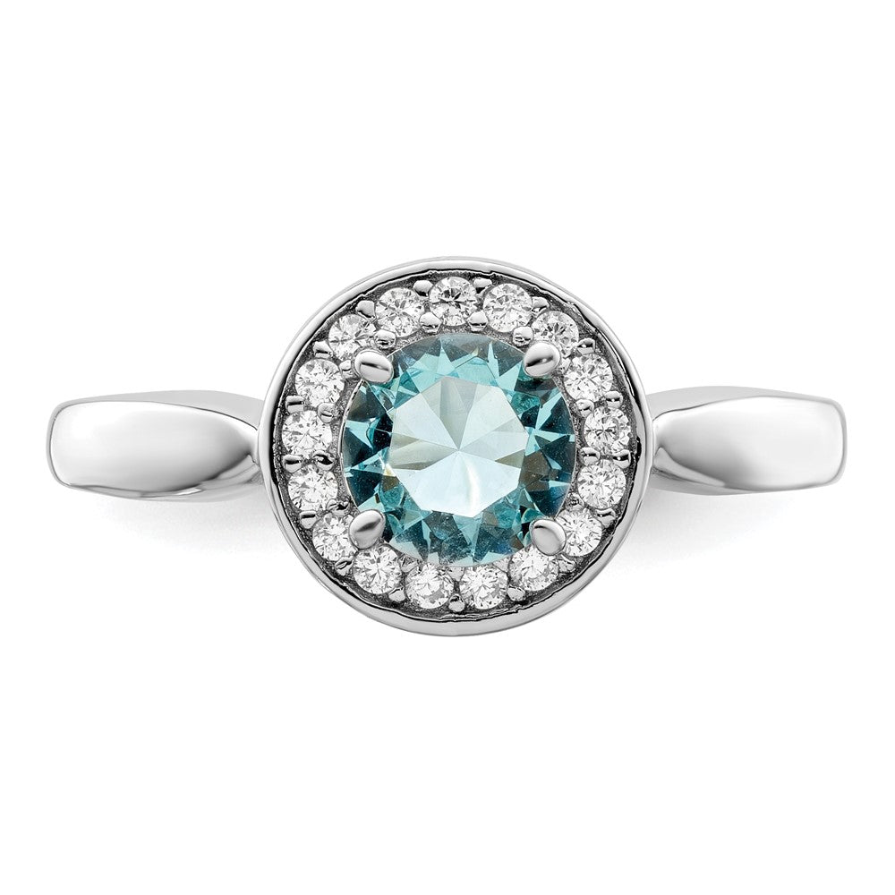 Sterling Silver Rhodium-plated CZ and Light Blue Glass Stone Ring - 3