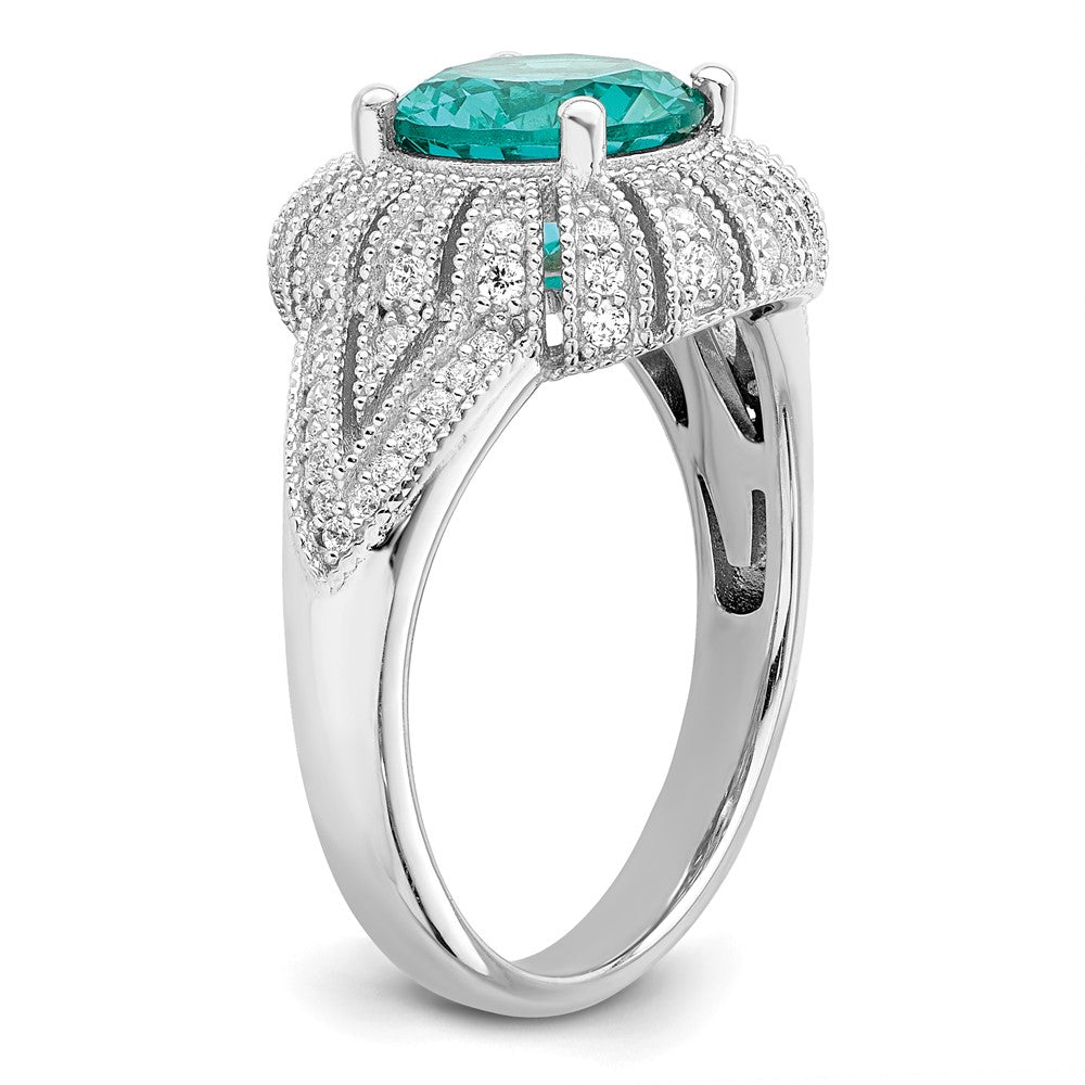 Sterling Silver Rhodium-plated Clear and Teal CZ Vintage Style Ring - 3